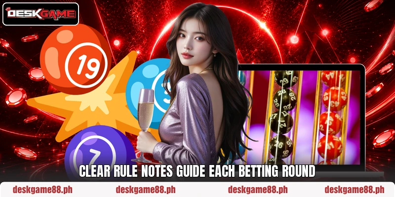 Clear rule notes guide each betting round