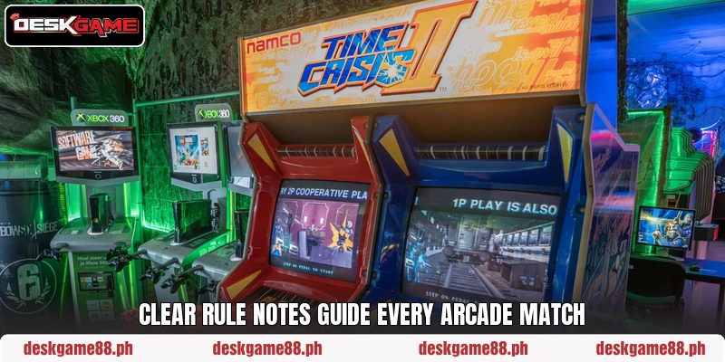 Clear rule notes guide every arcade match